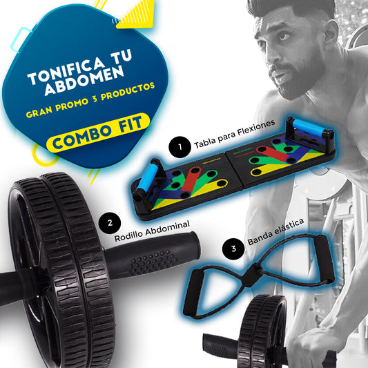 PROMO Tabla Push Up  Flexiones + Rodillo Abdominal + Banda Elastica