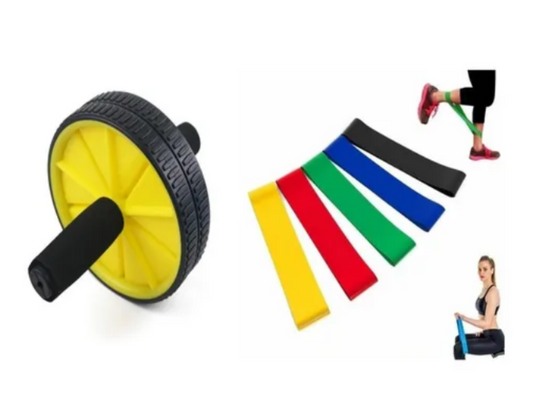 Rueda Rodillo Abdominal + Bandas Elásticas X 5 Unidades