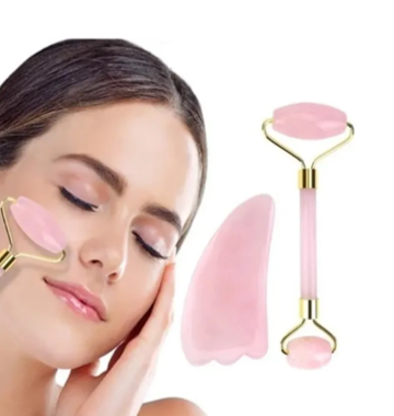 Piedra Cuarzo Rosa Rodillo + Serum Facial Ácido Hialurónico