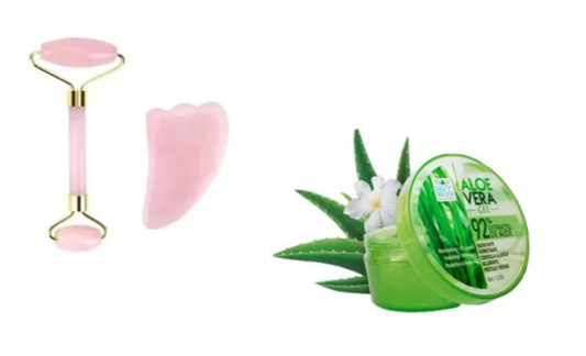 Gua Sha Rodillo Cuarzo Rosa + Gel Aloe