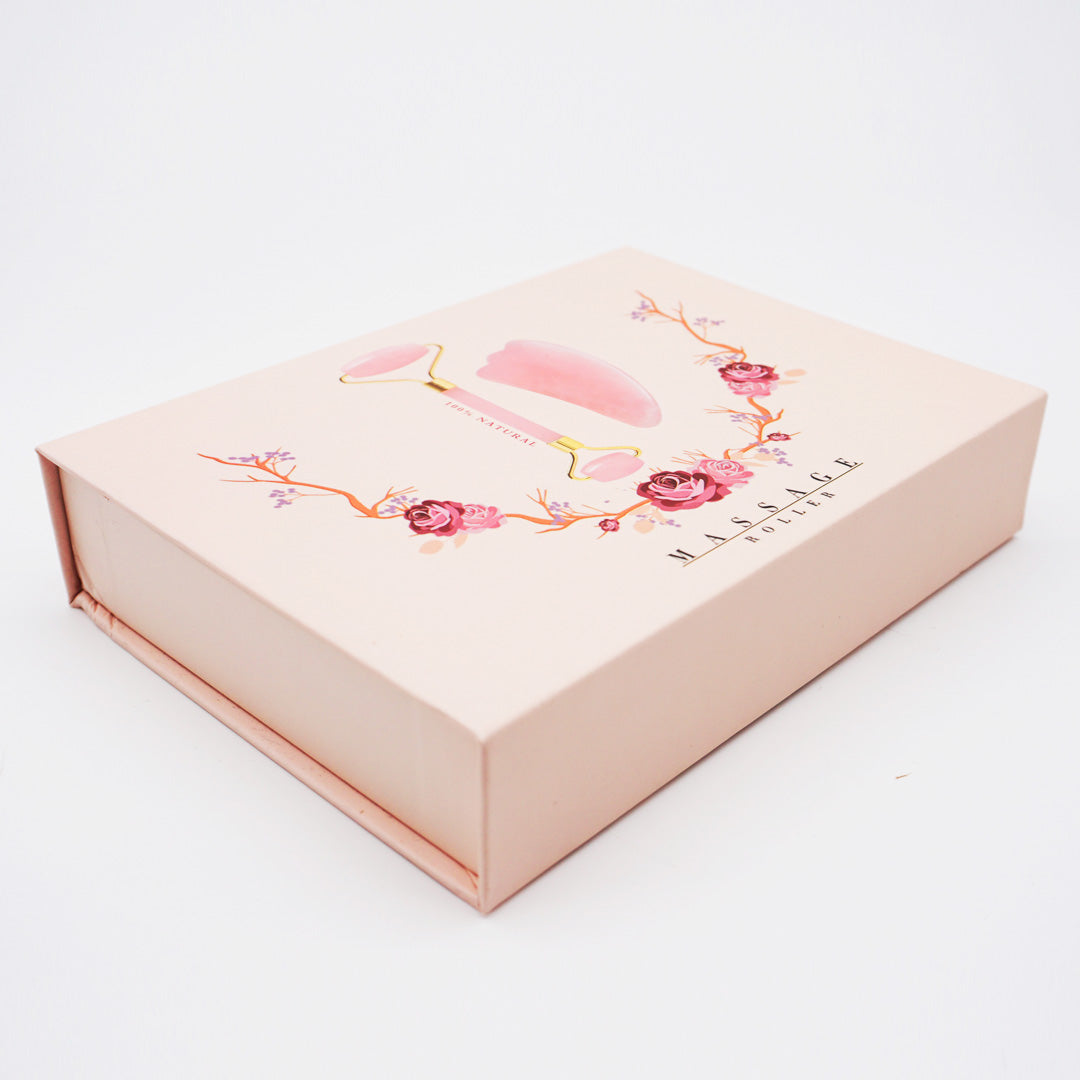 Rodillo Cuarzo Rosado - Kit Facial con Piedra Gua Sha