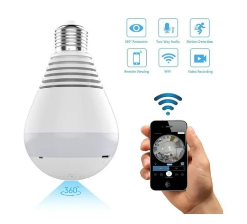 Cámara De Seguridad Bombillo 360 Wifi Ranura Micro Sd