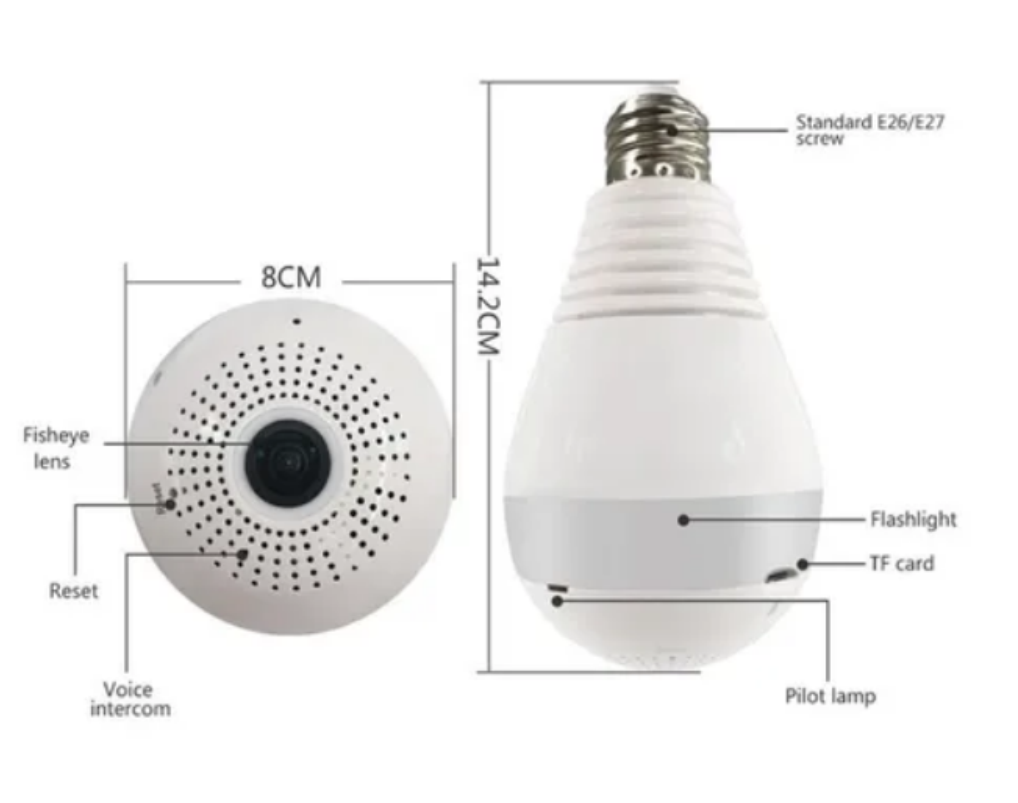 Cámara De Seguridad Bombillo 360 Wifi Ranura Micro Sd