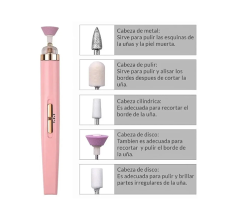 Pulidor Lima De Uñas Eléctrico Recargable 5 Cabezas Luz Led